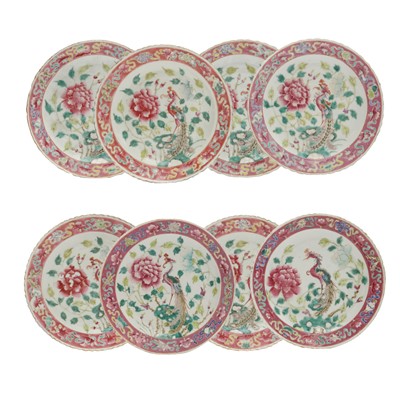 Lot 645 - Eight Chinese famille-rose 'Nyonya' dishes for the Straits or Peranakan market, Qing dynasty, 19th century
