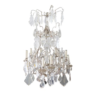 Lot 275 - A silvered metal and cut glass eight light, 20th century