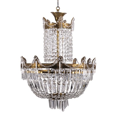 Lot 279 - A gilt-metal and cut glass basket chandelier