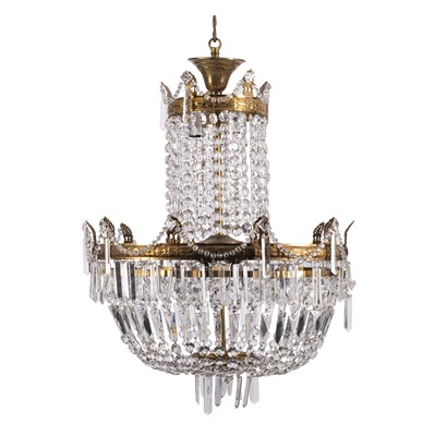Lot 278 - A gilt metal and cut glass basket chandelier, 20th century
