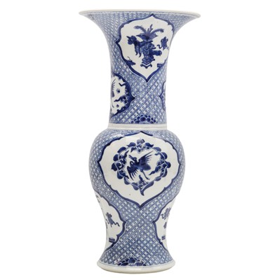 Lot 4 - A Chinese blue and white 'cranes' phoenix-tail vase, Qing dynasty, Kangxi period