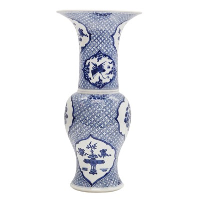 Lot 4 - A Chinese blue and white 'cranes' phoenix-tail vase, Qing dynasty, Kangxi period