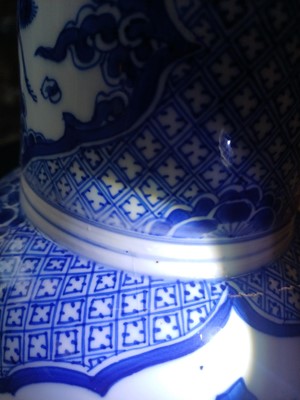 Lot 4 - A Chinese blue and white 'cranes' phoenix-tail vase, Qing dynasty, Kangxi period