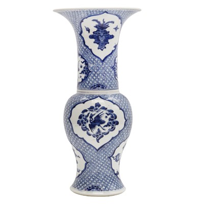 Lot 4 - A Chinese blue and white 'cranes' phoenix-tail vase, Qing dynasty, Kangxi period