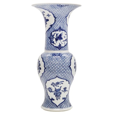 Lot 4 - A Chinese blue and white 'cranes' phoenix-tail vase, Qing dynasty, Kangxi period