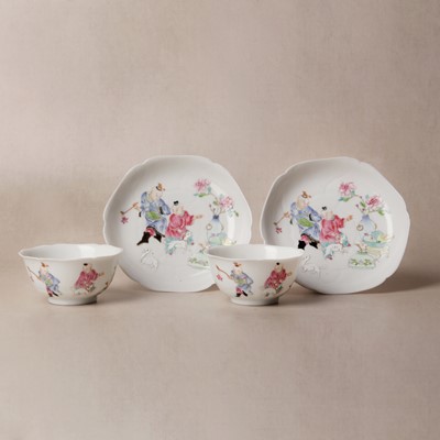 Lot 50 - A pair of fine Chinese famille-rose semi-eggshell 'boys' cups and saucers, Qing dynasty, Yongzheng period