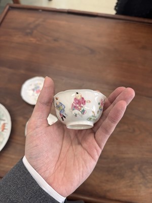 Lot 50 - A pair of fine Chinese famille-rose semi-eggshell 'boys' cups and saucers, Qing dynasty, Yongzheng period