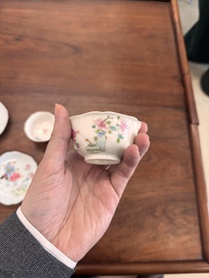 Lot 50 - A pair of fine Chinese famille-rose semi-eggshell 'boys' cups and saucers, Qing dynasty, Yongzheng period
