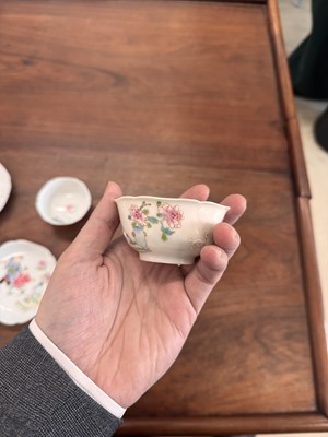 Lot 50 - A pair of fine Chinese famille-rose semi-eggshell 'boys' cups and saucers, Qing dynasty, Yongzheng period