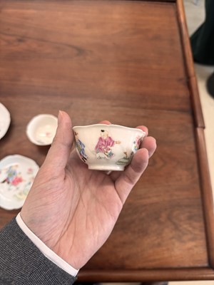 Lot 50 - A pair of fine Chinese famille-rose semi-eggshell 'boys' cups and saucers, Qing dynasty, Yongzheng period