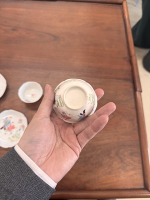 Lot 50 - A pair of fine Chinese famille-rose semi-eggshell 'boys' cups and saucers, Qing dynasty, Yongzheng period