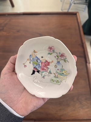 Lot 50 - A pair of fine Chinese famille-rose semi-eggshell 'boys' cups and saucers, Qing dynasty, Yongzheng period