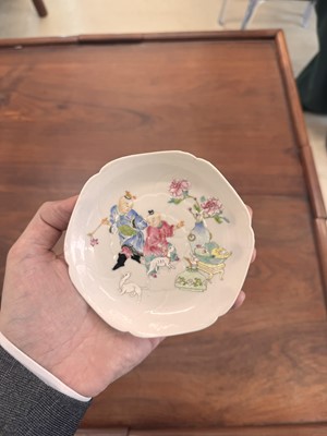 Lot 50 - A pair of fine Chinese famille-rose semi-eggshell 'boys' cups and saucers, Qing dynasty, Yongzheng period