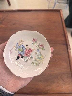 Lot 50 - A pair of fine Chinese famille-rose semi-eggshell 'boys' cups and saucers, Qing dynasty, Yongzheng period