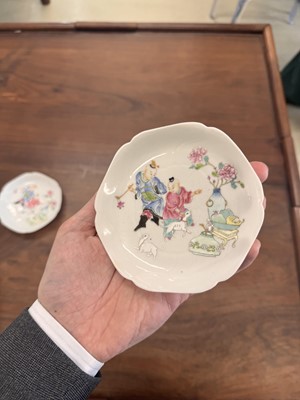 Lot 50 - A pair of fine Chinese famille-rose semi-eggshell 'boys' cups and saucers, Qing dynasty, Yongzheng period