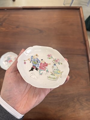 Lot 50 - A pair of fine Chinese famille-rose semi-eggshell 'boys' cups and saucers, Qing dynasty, Yongzheng period