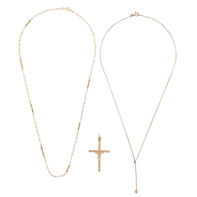 Lot 343 - Two necklaces and a crucifix pendant