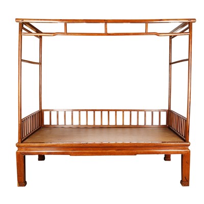 Lot 232 - A fine Chinese jumu southern elm four-poster canopy bed, 19th century