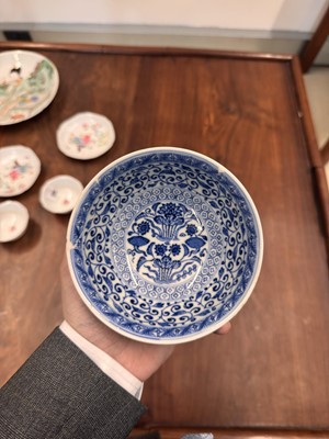 Lot 53 - A Chinese blue and white 'Ji Xiang Ruyi' bowl, Qing dynasty, Qianlong mark and of the period