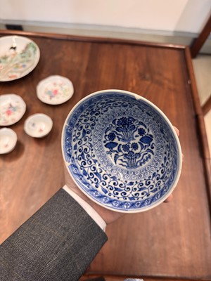 Lot 53 - A Chinese blue and white 'Ji Xiang Ruyi' bowl, Qing dynasty, Qianlong mark and of the period