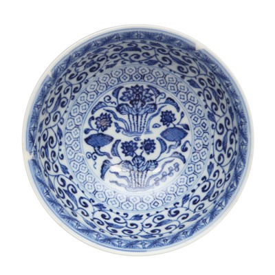 Lot 53 - A Chinese blue and white 'Ji Xiang Ruyi' bowl, Qing dynasty, Qianlong mark and of the period