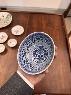 Lot 53 - A Chinese blue and white 'Ji Xiang Ruyi' bowl, Qing dynasty, Qianlong mark and of the period