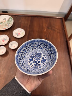Lot 53 - A Chinese blue and white 'Ji Xiang Ruyi' bowl, Qing dynasty, Qianlong mark and of the period