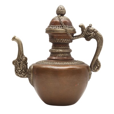Lot 222 - A large Tibetan copper and silver ewer, 19th century