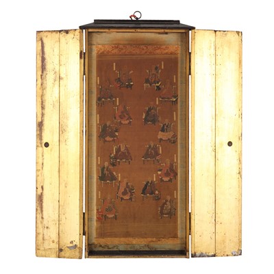 Lot 844 - A Japanese hardwood painted Buddhist cabinet shrine, Zushi, Edo period