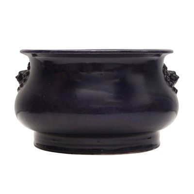 Lot 32 - A Chinese monochrome aubergine-glazed censer, Qing dynasty, Kangxi period