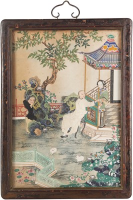 Lot 219 - A Chinese painted and collaged 'figural' panel, 19th century