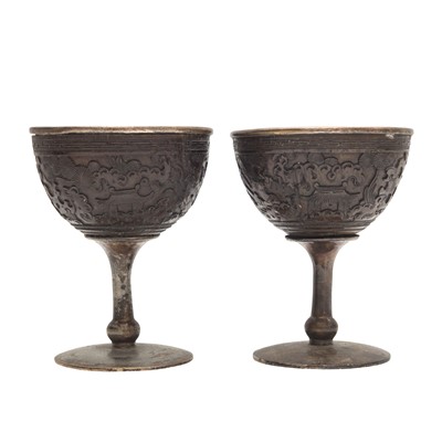 Lot 582 - Two Chinese carved coconut cups, 19th/20th century
