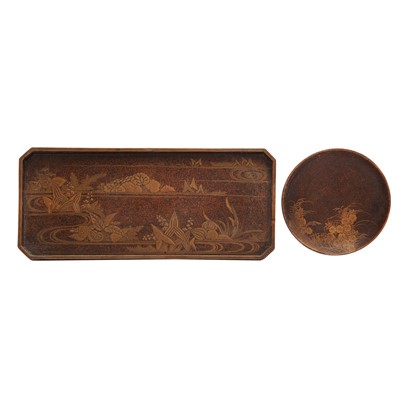 Lot 845 - A Japanese lacquer tray and a sake cup, Meiji period