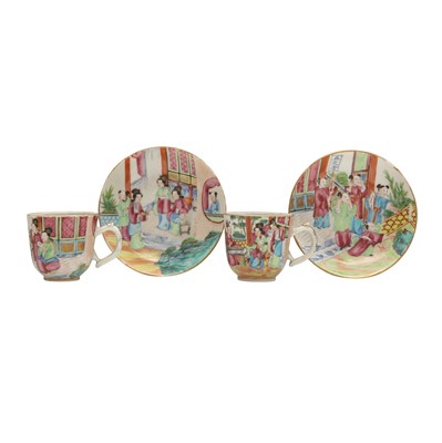 Lot 556 - Two Chinese export famille-rose cups and saucers, 19th century