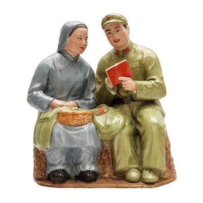 Lot 442 - A Chinese Cultural Revolution figure group of a woman and soldier, 1966-1976