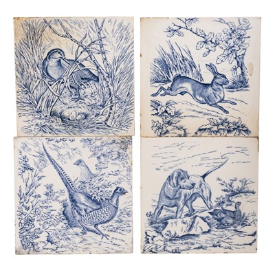 Lot 193 - A set of seven 19th century Wedgwood pottery blue and white 'Game Series' tiles