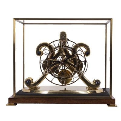 Lot 43 - An epicyclic brass skeleton clock by Dent, London, dated 1973