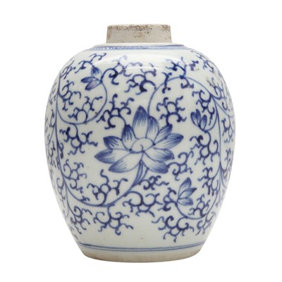 Lot 614 - A Chinese blue and white 'lotus' jar, Qing dynasty, 19th century