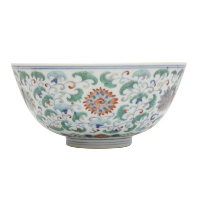 Lot 770 - A Chinese doucai 'lotus' bowl, 20th century, Daoguang mark
