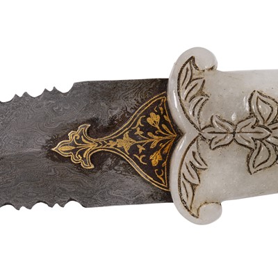 Lot 342 - A Mughal style dagger with a carved jadeite handle