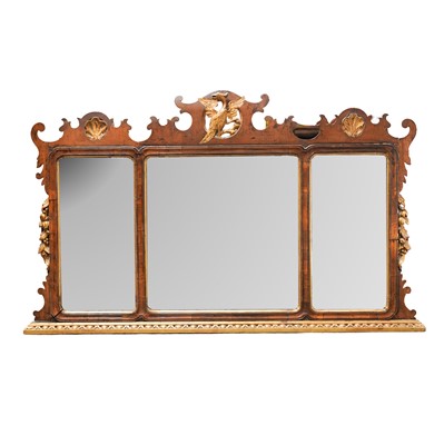 Lot 77 - A George II walnut and parcel gilt fretwork triple plate overmantel mirror