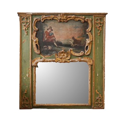 Lot 321 - A French painted and parcel gilt trumeau mirror