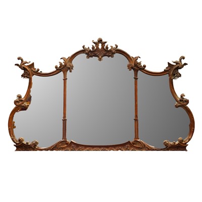 Lot 322 - A George II style carved walnut fretwork overmantel mirror