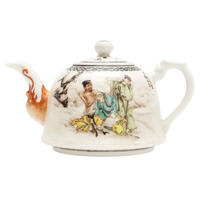Lot 415 - A Chinese enamelled 'figural' teapot and cover, Republic period