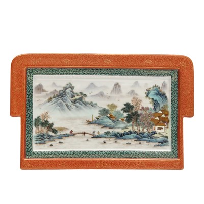 Lot 449 - A Chinese famille-rose 'landscape' plaque, 20th century