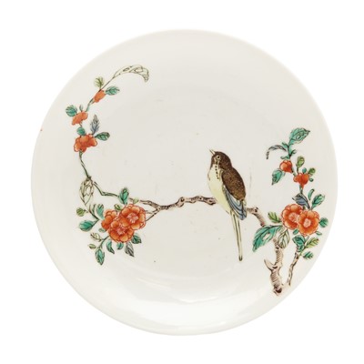 Lot 639 - A Chinese famille-verte 'bird and blossoms' dish, 19th century