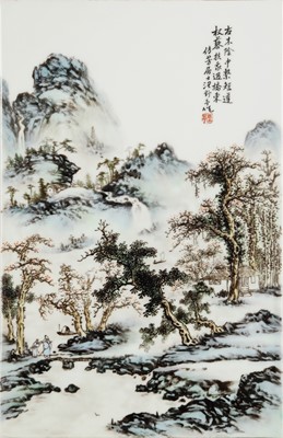 Lot 429 - A Chinese qianjiang-enamelled 'landscape' plaque, Republic period