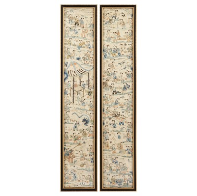 Lot 564 - Two Chinese silk 'hundred boys' embroidered panels, Qing dynasty