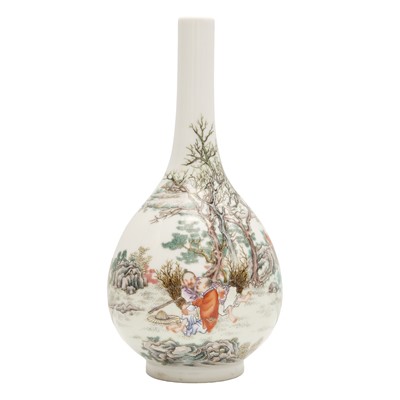 Lot 426 - A Chinese famille-rose 'figural' pear-shaped vase, Republic period, Hongxian mark