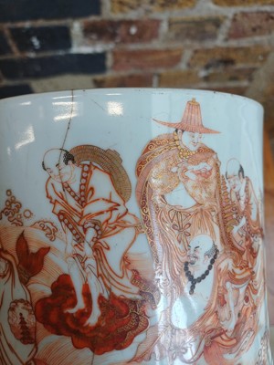 Lot 91 - A Chinese rouge-de-fer 'immortals' brush pot, bitong, Qing dynasty, 18th century